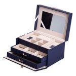 Скринька для прикрас з еко шкіри 3 яруси з дзеркалом органайзер для ювелірних виробів HP-5-17BL - Зображення 5