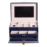 Скринька для прикрас з еко шкіри 3 яруси з дзеркалом органайзер для ювелірних виробів HP-5-17BL - Зображення 6