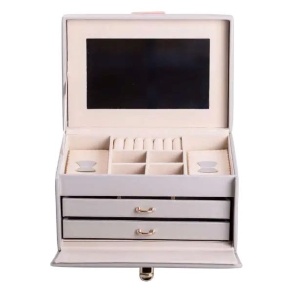 Скринька для прикрас з еко шкіри 3 яруси з дзеркалом органайзер для ювелірних виробів HP-5-17G