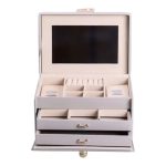 Скринька для прикрас з еко шкіри 3 яруси з дзеркалом органайзер для ювелірних виробів HP-5-17G - Зображення 3