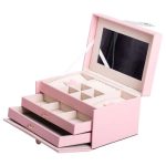 Скринька для прикрас з еко шкіри 3 яруси з дзеркалом органайзер для ювелірних виробів HP-5-17P - Зображення 3