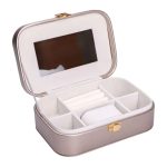Скринька для прикрас з еко шкіри 20×14×7 см із дзеркалом органайзер для ювелірних виробів HP-5-32GOLD - Зображення 2