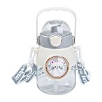 Пляшка для води з трубочкою 820 мл дитяча з ручкою та ремінцем Сірий HPGM2217G