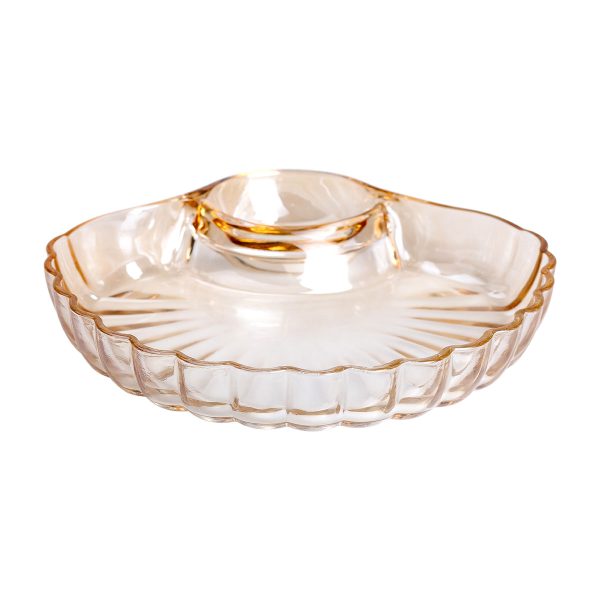 Скляне блюдо із соусником 21х19х3 см тарілка для суші коричнева HP-YH-1