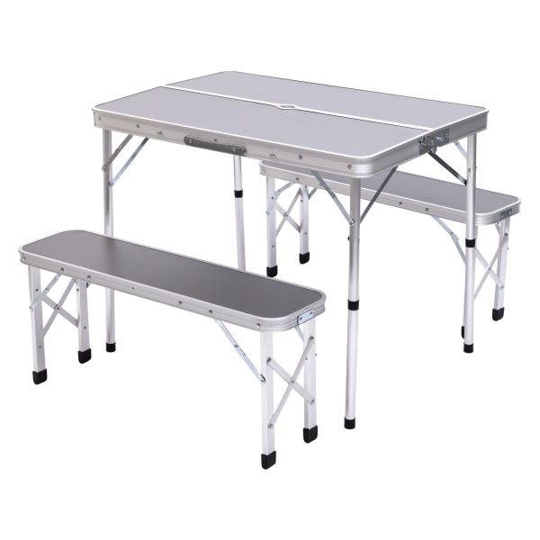 Комплект туристичний стіл + 2 лавки складні меблі Сірий Lugi JY-9060G