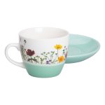 порцелянова чашка з блюдцем 250 мл з квітами Зелена RX-N24723GR - Зображення 2