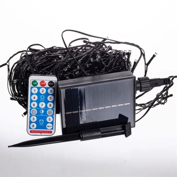 Новорічна вулична гірлянда 30 м 300 LED з сонячною батареєю, чорний провід, синій SB300L30MBBL