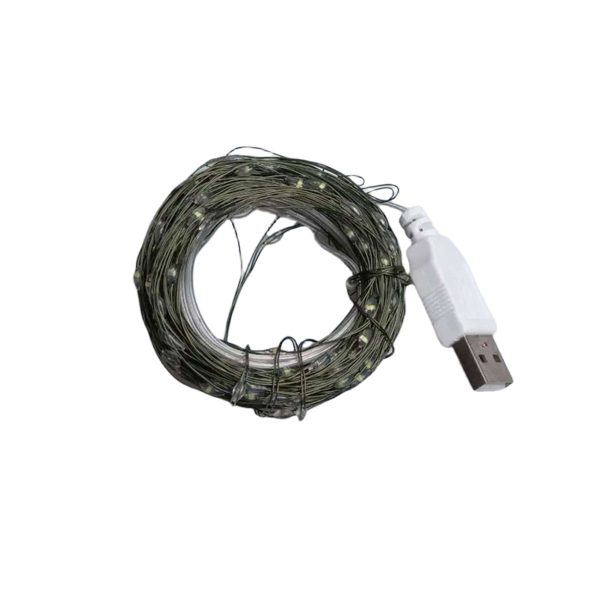 Гірлянда роса 10 метрів USB на 100 led світлодіодів крапля на зеленому дроті біла USB100L10MGW