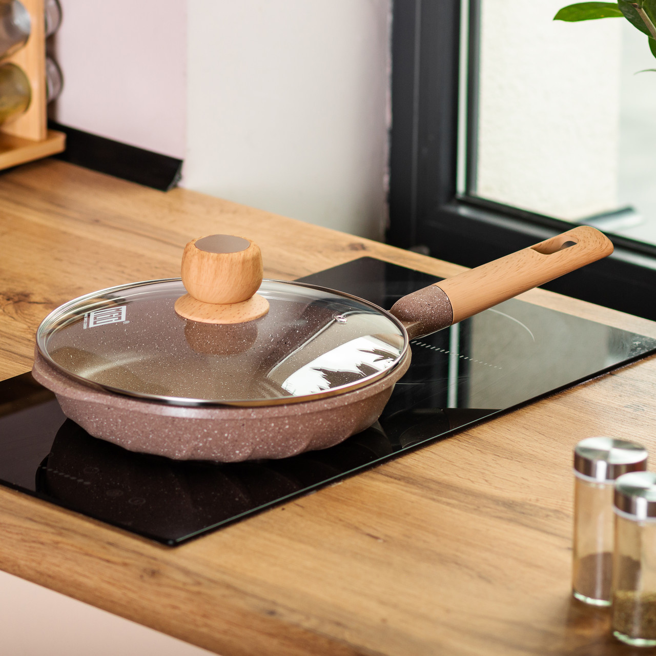 Алюмінієва сковорода 1,8 л мармурова з антипригарним покриттям Ø 24 см кавова MGC HP-4-423CO - Зображення 6