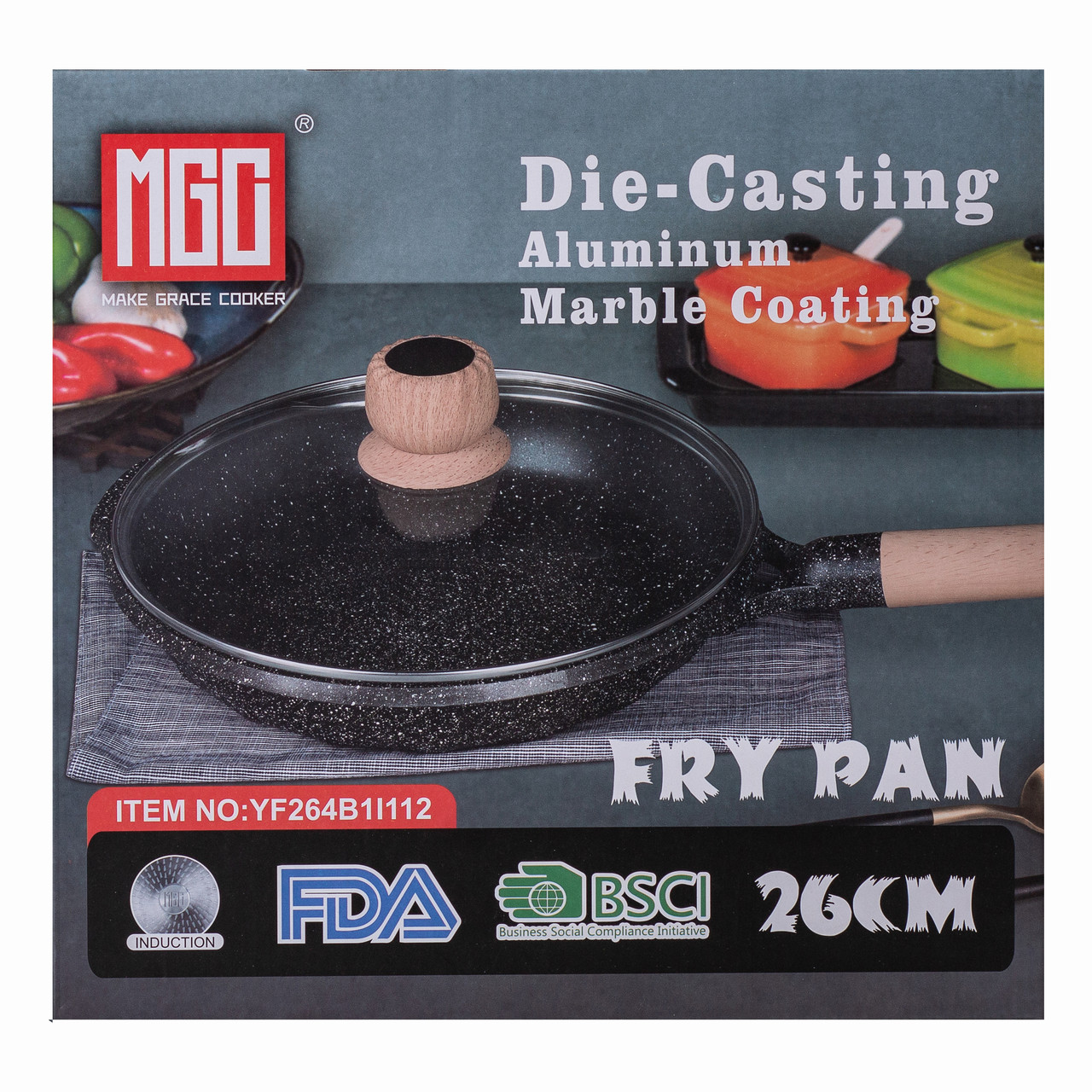Алюмінієва сковорода 2,2 л з мармуровим антипригарним покриттям Ø 26 см MGC Black HP-4-424B - Зображення 7