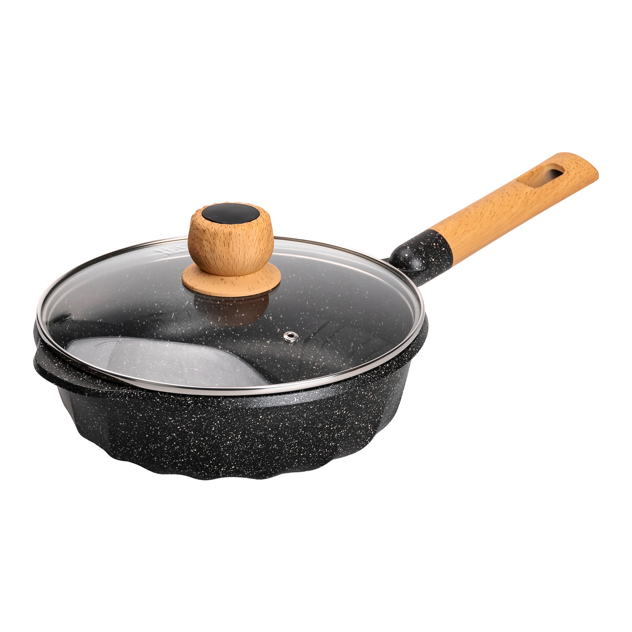 Алюмінієвий сотейник 2,7 л з мармуровим антипригарним покриттям Ø 24 см чорний HP-4-436B - Зображення 1