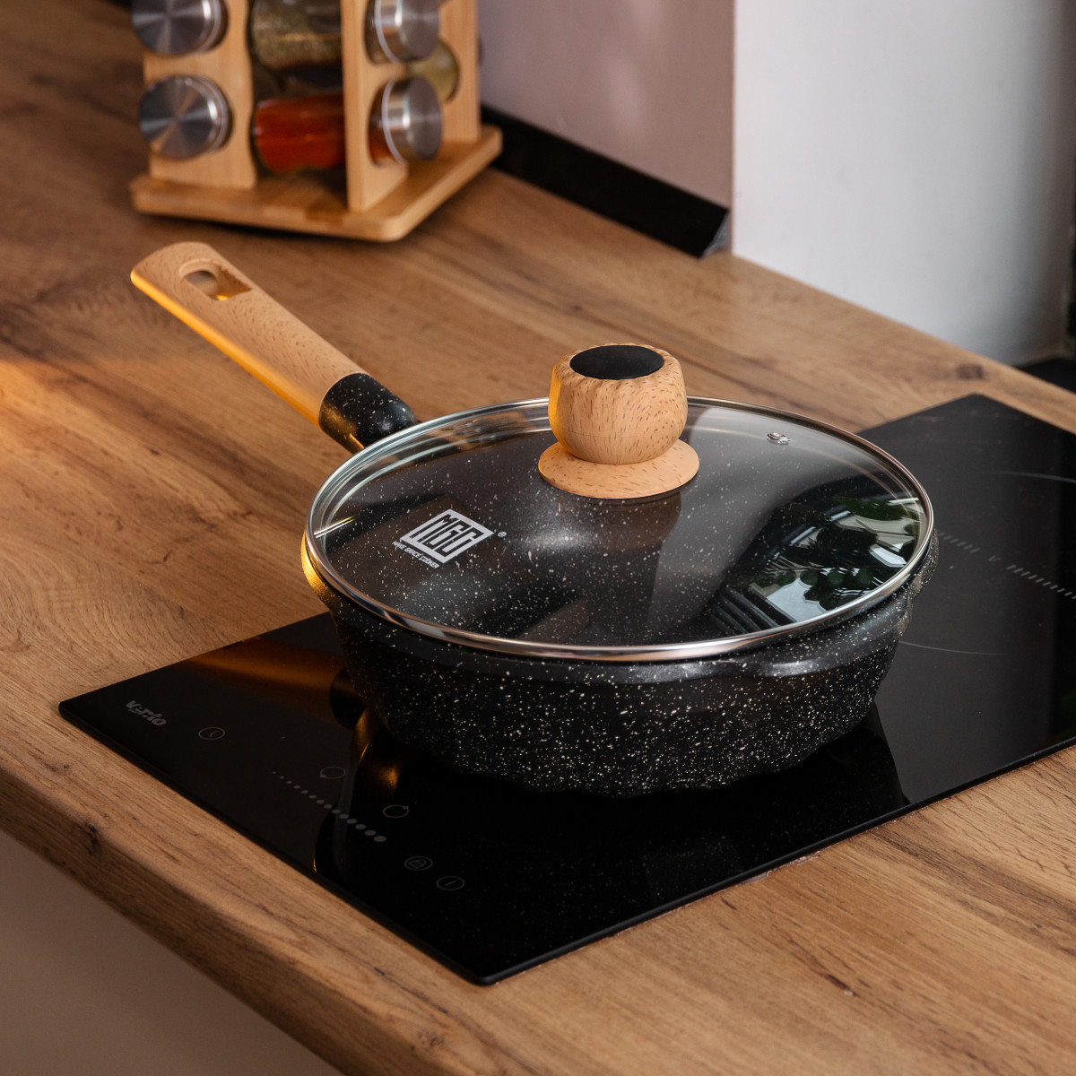 Алюмінієвий сотейник 2,7 л з мармуровим антипригарним покриттям Ø 24 см чорний HP-4-436B - Зображення 6