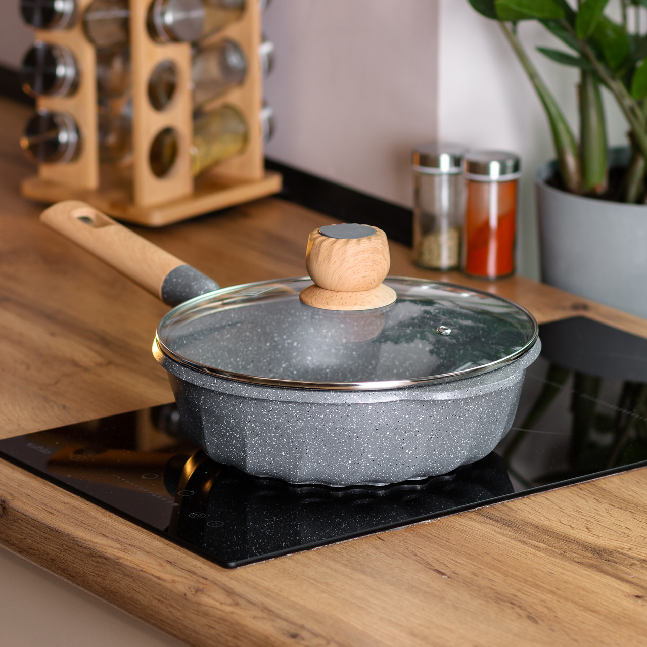 Алюмінієвий сотейник 2,7 л з мармуровим антипригарним покриттям Ø 24 см сотейник з товстим дном MGC сірий HP-4-436G - Зображення 6