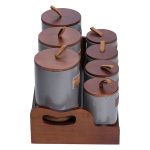 Банки для сипучих продуктів набір 9 штук на бамбуковій підставці з кришками 36.5×20.5×22 см Сірий HP-26-2G - Зображення 2