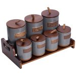 Банки для сипучих продуктів набір 9 штук на бамбуковій підставці з кришками 36.5×20.5×22 см Сірий HP-26-2G - Зображення 5