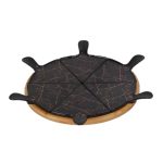 Тарілка для піци 28 см порцелянова з бамбуковою підставкою, що обертається, секційна чорна HP1247