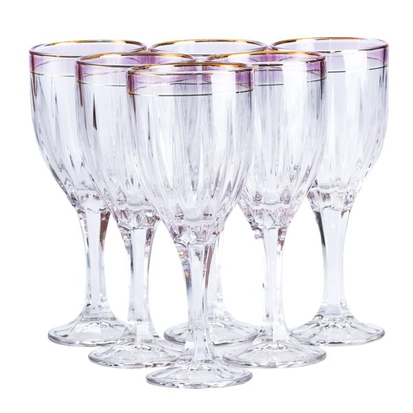 Келихи для вина з золотою облямівкою 6 шт по 250 мл Рожевий HP548