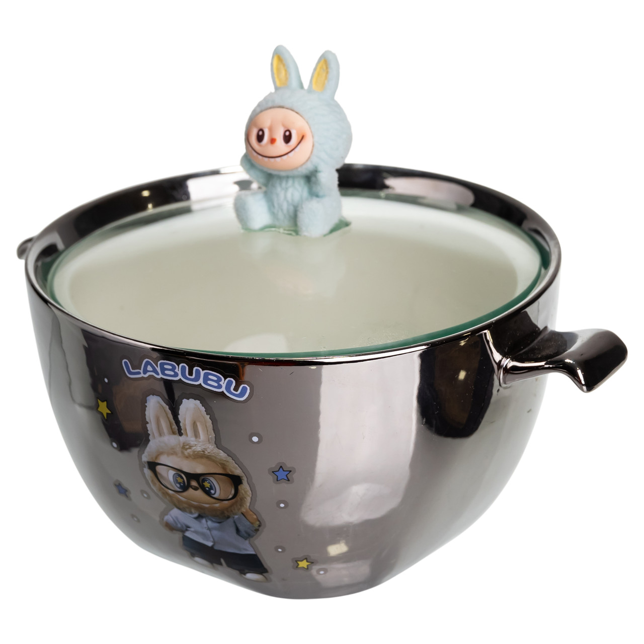Бульйонниця порцелянова Labubu з кришкою і ручками 800 (мл) Ø15 (см) Сріблястий з блакитним FM-34D - Зображення 4