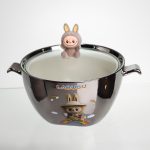 Бульйонниця порцелянова Labubu з кришкою та ручками 800 (мл) Ø15 (см) дитяча тарілка для супу та локшини Сріблястий з коричневим FM-34B