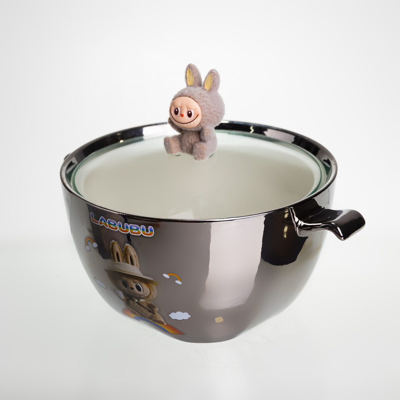 Бульйонниця порцелянова Labubu з кришкою та ручками 800 (мл) Ø15 (см) дитяча тарілка для супу та локшини Сріблястий з коричневим FM-34B - Зображення 4