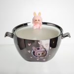 Бульйонниця порцелянова Labubu з кришкою та ручками 800 (мл) Ø15 (см) дитяча тарілка для супу та локшини Сріблястий з рожевим FM-34C