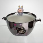 Бульйонниця порцелянова Labubu з кришкою та ручками 800 (мл) Ø15 (см) дитяча тарілка для супу та локшини Сріблястий з сірим FM-34A