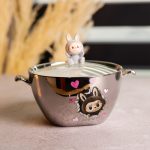 Бульйонниця порцелянова Labubu з кришкою та ручками 800 (мл) Ø15 (см) дитяча тарілка для супу та локшини Сріблястий з сірим FM-34A - Зображення 2