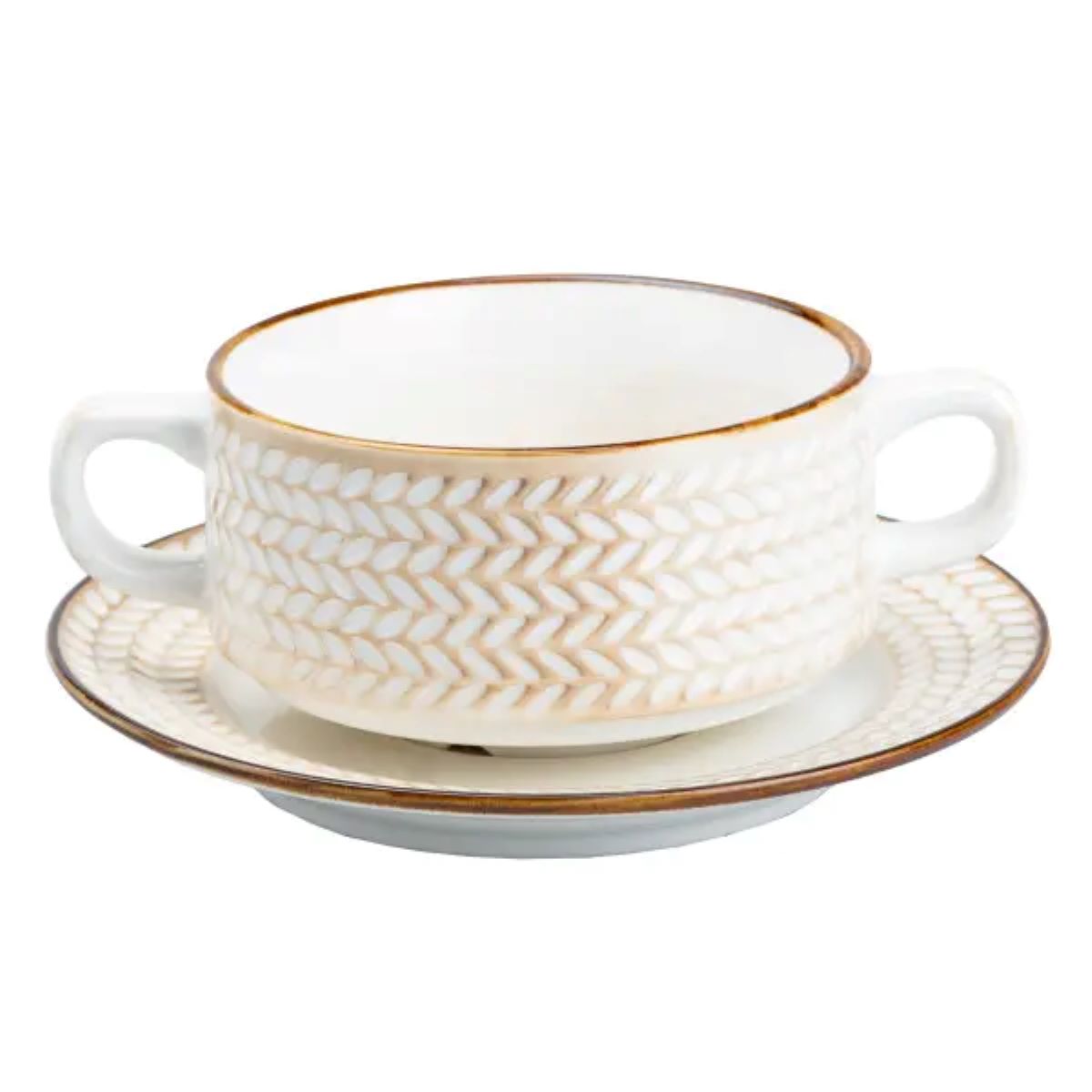 bulonnitsa_keramicheskaya_300_ml_s_blyudtsem_v_stile_retro_belyy-1 Тарілка для супу глибока 300 мл із блюдцем HP23388 - Зображення 1