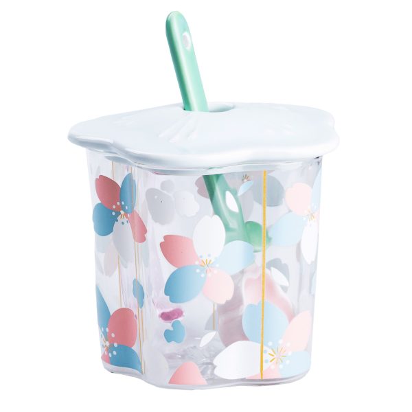 Чашка скляна 500 мл з ложкою та кришкою Блакитний HP7213BL