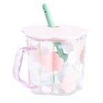 Чашка скляна 500 мл з ложкою і кришкою Рожевий HP7213P