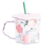 Чашка скляна 500 мл з ложкою і кришкою Рожевий HP7213P - Зображення 2