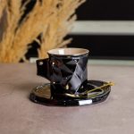 Чашка порцелянова для кави 200 (мл) з блюдцем і ложкою, гарна чашка в подарунок Чорний FM-2A - Зображення 2