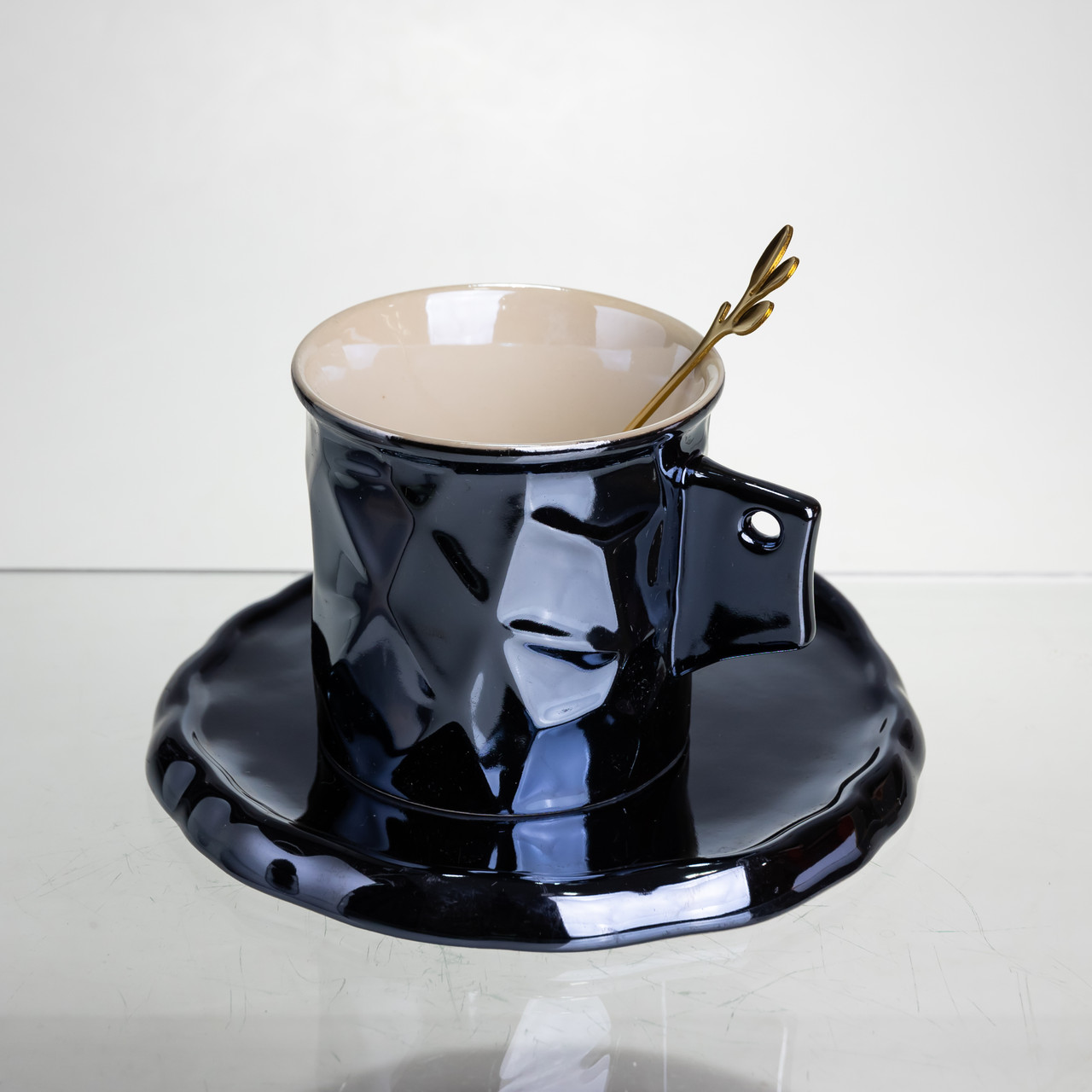 Чашка порцелянова для кави 200 (мл) з блюдцем і ложкою, гарна чашка в подарунок Чорний FM-2A - Зображення 3