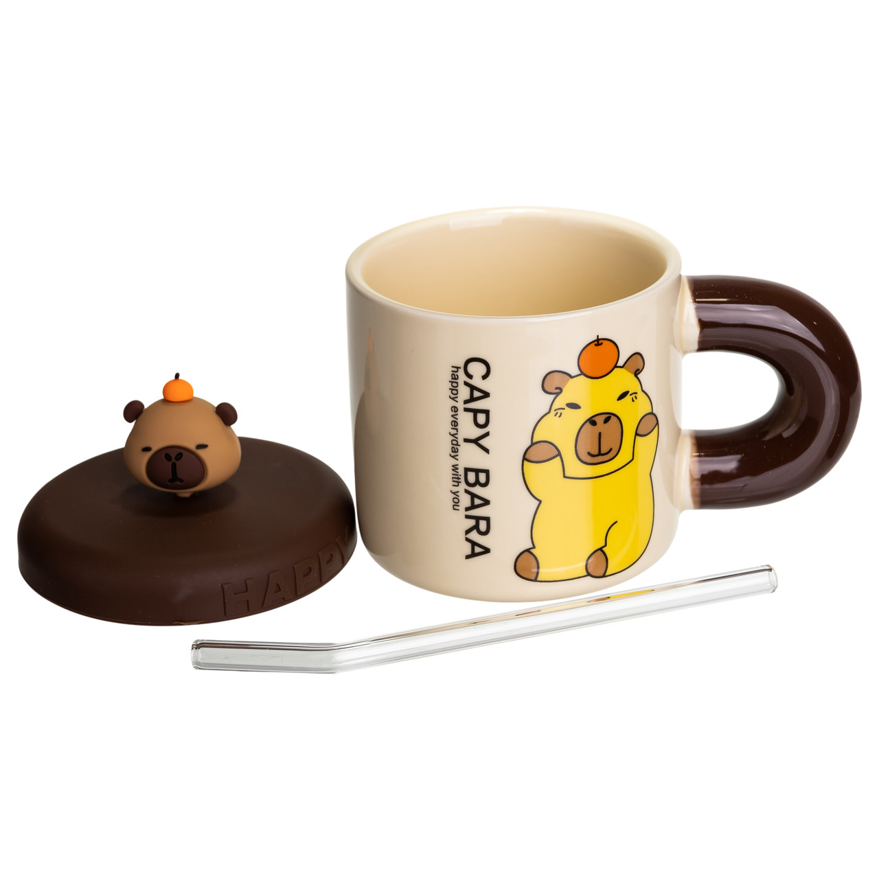 Кубок порцелянова з кришкою і трубочкою Капібара з апельсином 300 (мл) FM-27C - Зображення 2