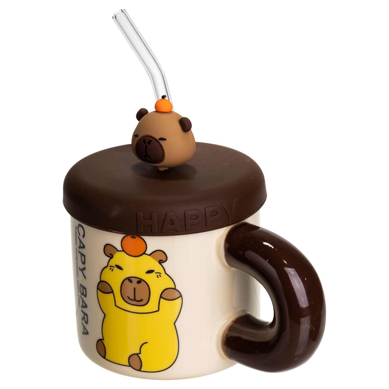 Кубок порцелянова з кришкою і трубочкою Капібара з апельсином 300 (мл) FM-27C - Зображення 3