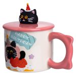 Кубок порцелянова з кришкою Kitten's Birthday 400 (мл) подарункова кружка прикольна чашка для дітей на подарунок Рожевий FM-24C - Зображення 2