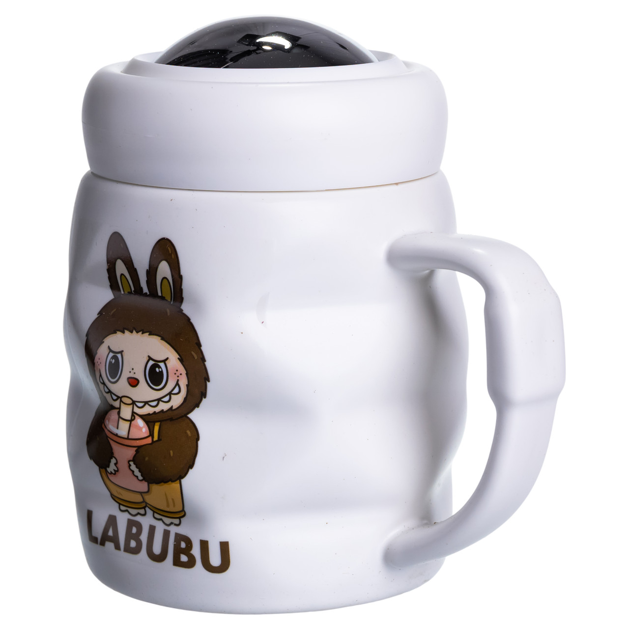 Чашка порцелянова з кришкою Labubu 400 (мл) Білий з темно-коричневим FM-54C - Зображення 3
