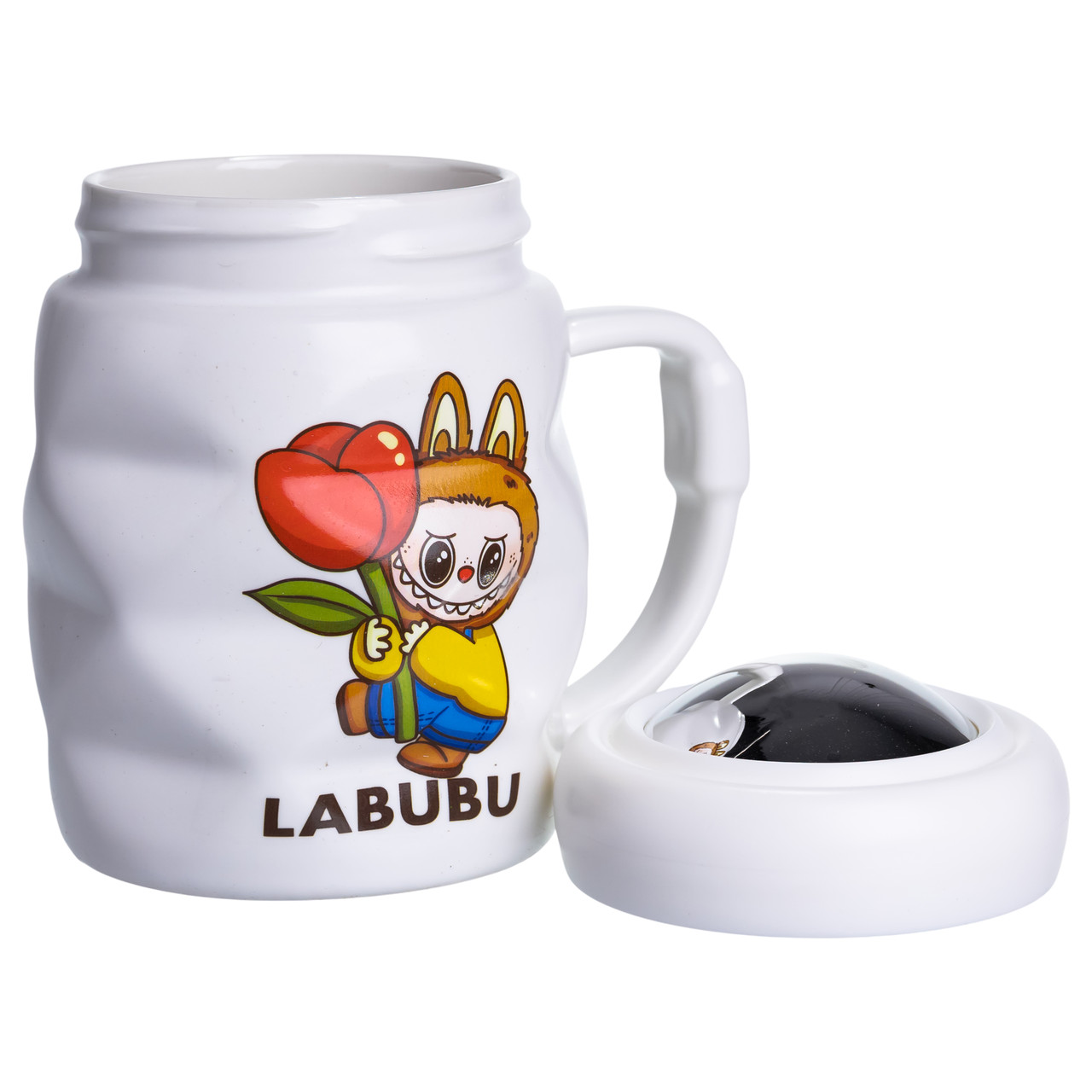 Чашка порцелянова з кришкою Labubu 400 (мл) Білий з жовтим FM-54D - Зображення 2