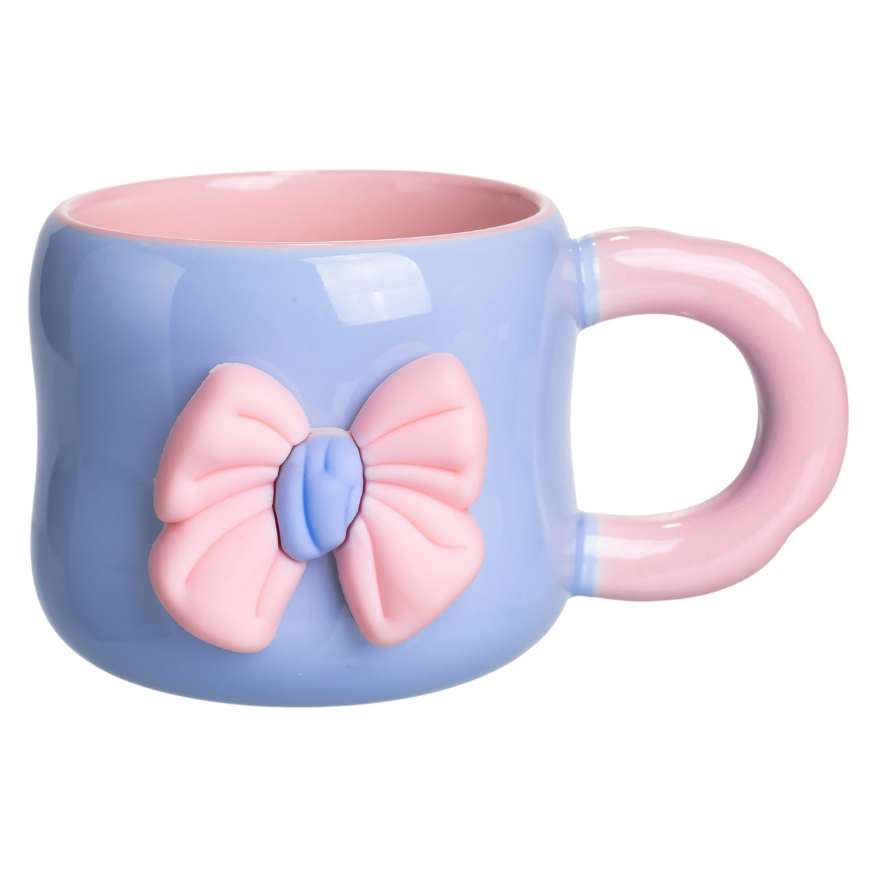 Кубок порцелянова з магнітом Бант 400 (мл) подарункова кружка прикольна чашка для дітей на подарунок Блакитний з рожевим FM-52D - Зображення 1