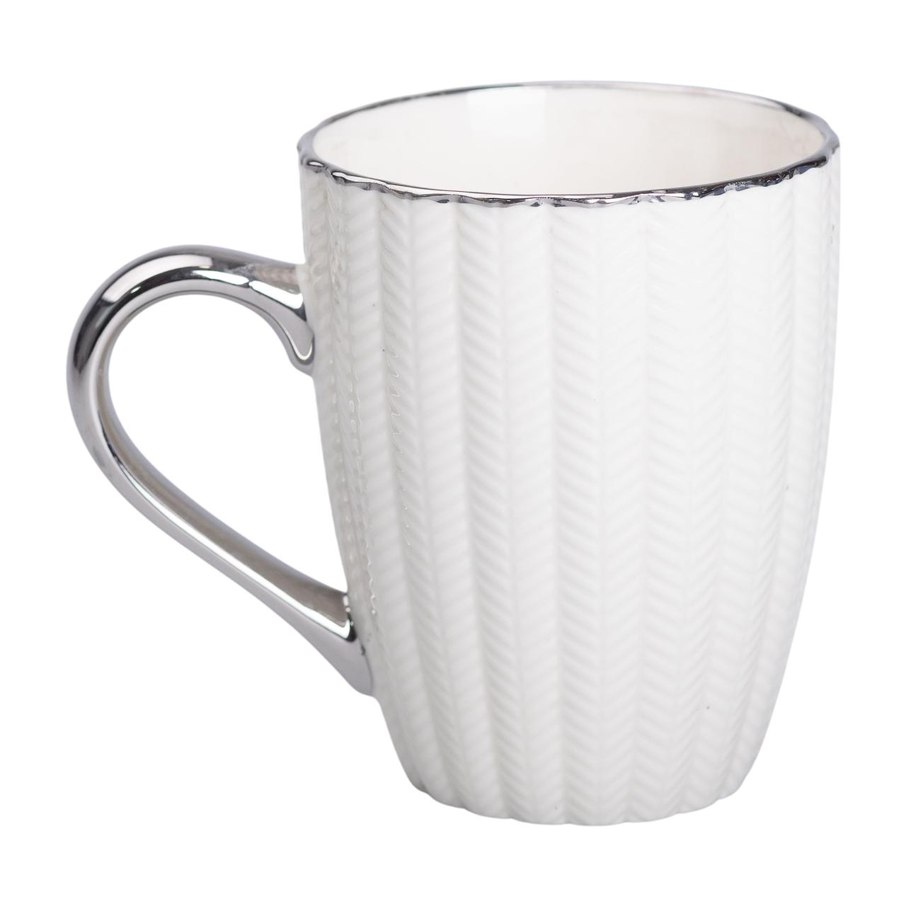 Чашка порцелянова 400 (мл) зі сріблястим обідком та ручкою Бежева RX-N231315BE - Зображення 1