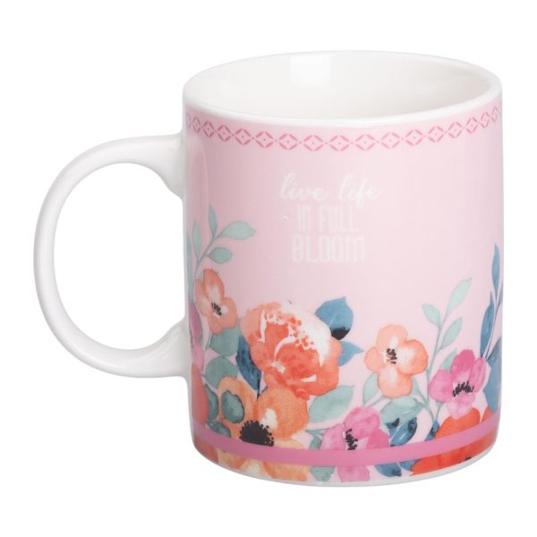 Порцелянова чашка з квітковим дизайном 400 мл для чаю та кави Рожева RX-N240139P