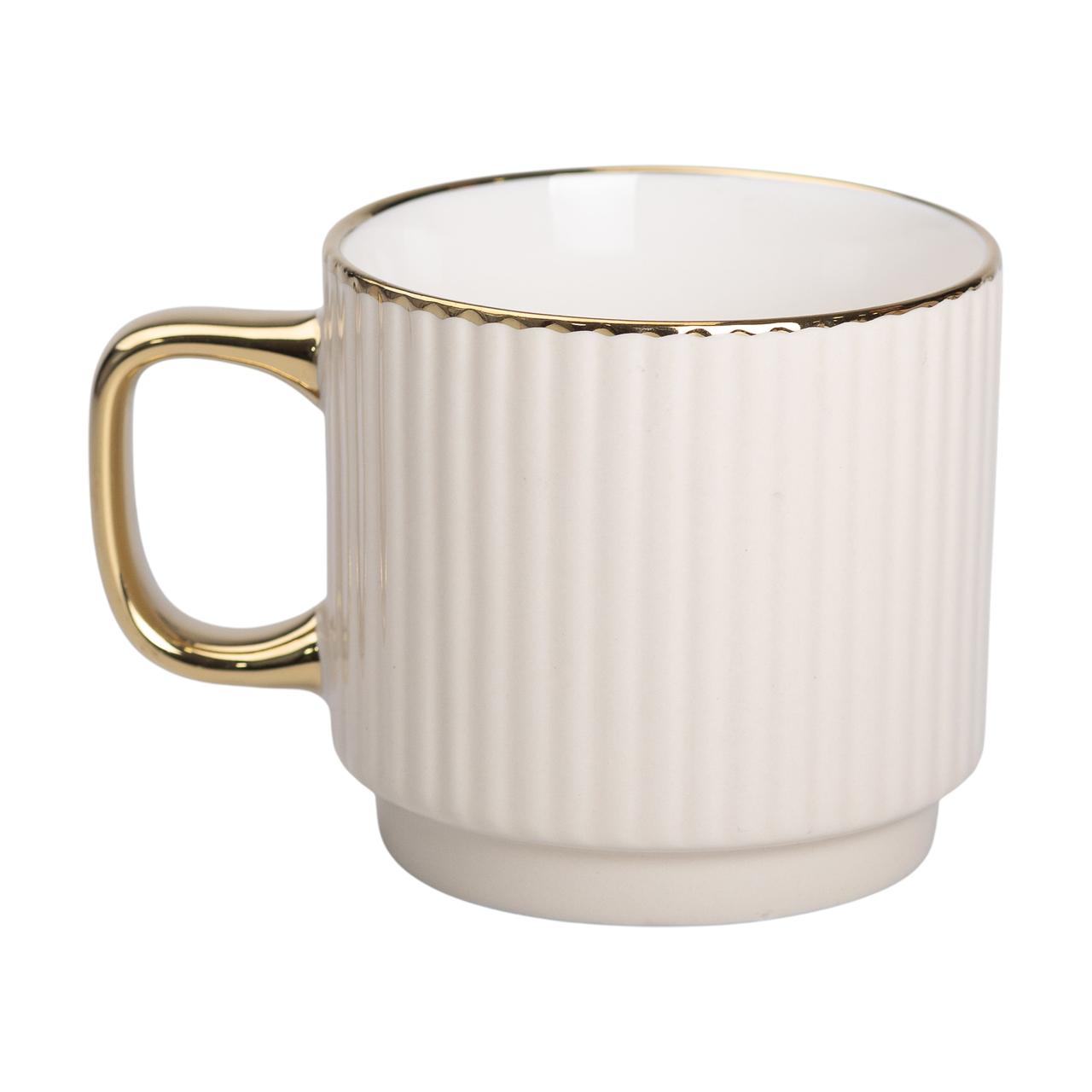 Чашка порцелянова із золотим обідком і золотою ручкою 300 (мл) Бежева RX-N231129BE - Зображення 1