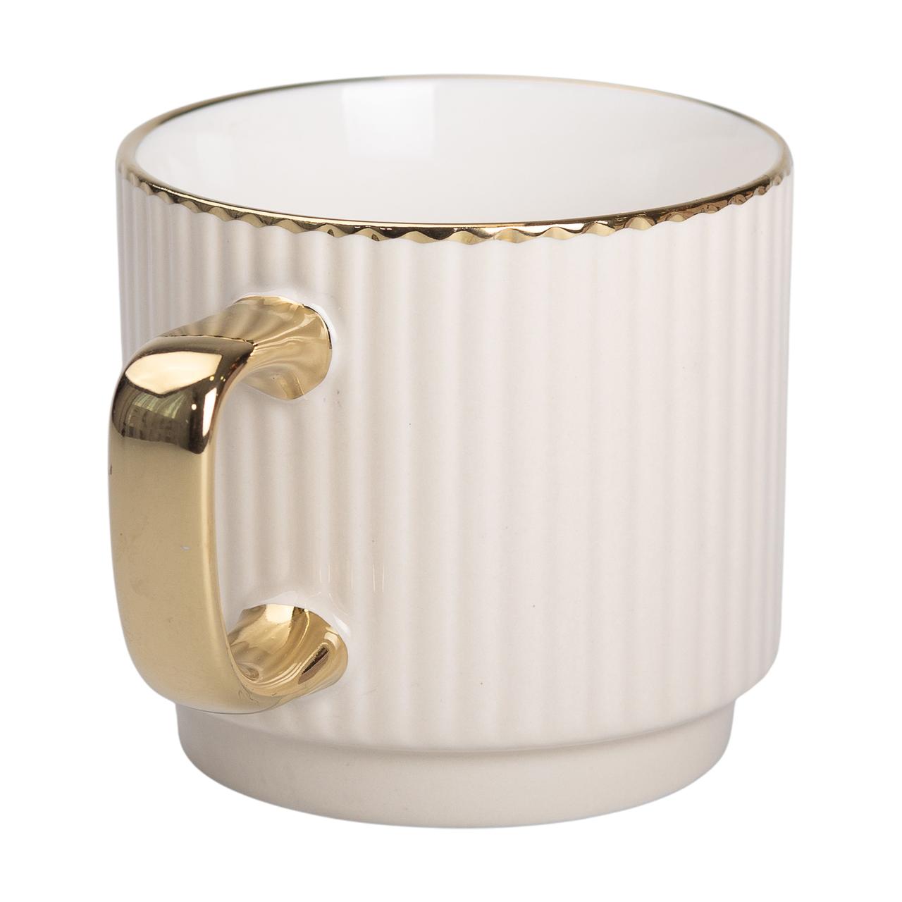 Чашка порцелянова із золотим обідком і золотою ручкою 300 (мл) Бежева RX-N231129BE - Зображення 2