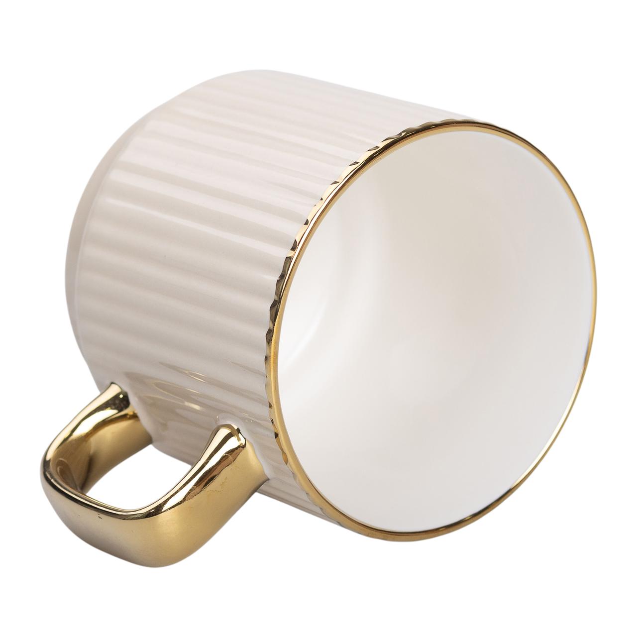 Чашка порцелянова із золотим обідком і золотою ручкою 300 (мл) Бежева RX-N231129BE - Зображення 3