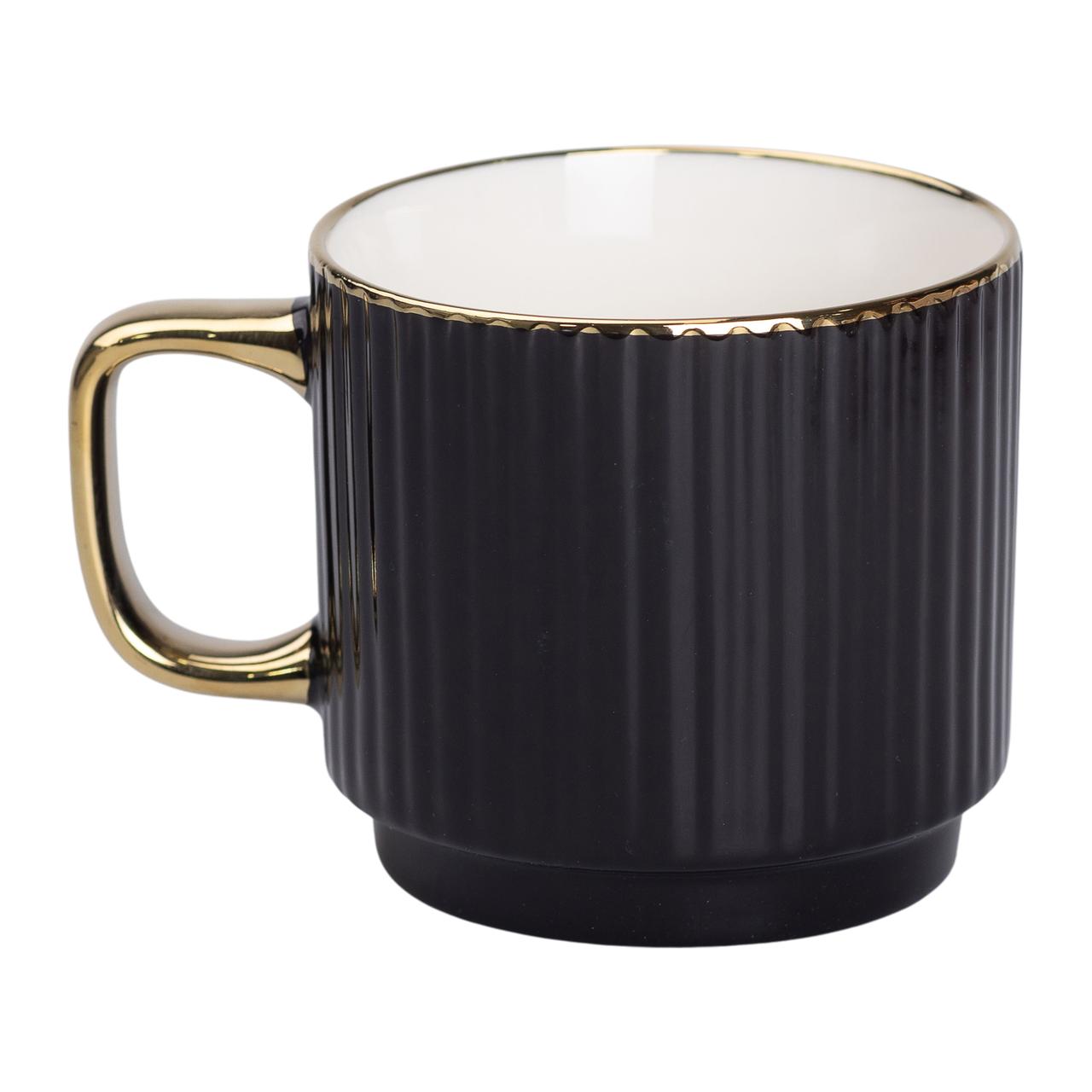 Чашка порцелянова із золотим обідком та золотою ручкою 300 (мл) Чорна RX-N231129B - Зображення 1