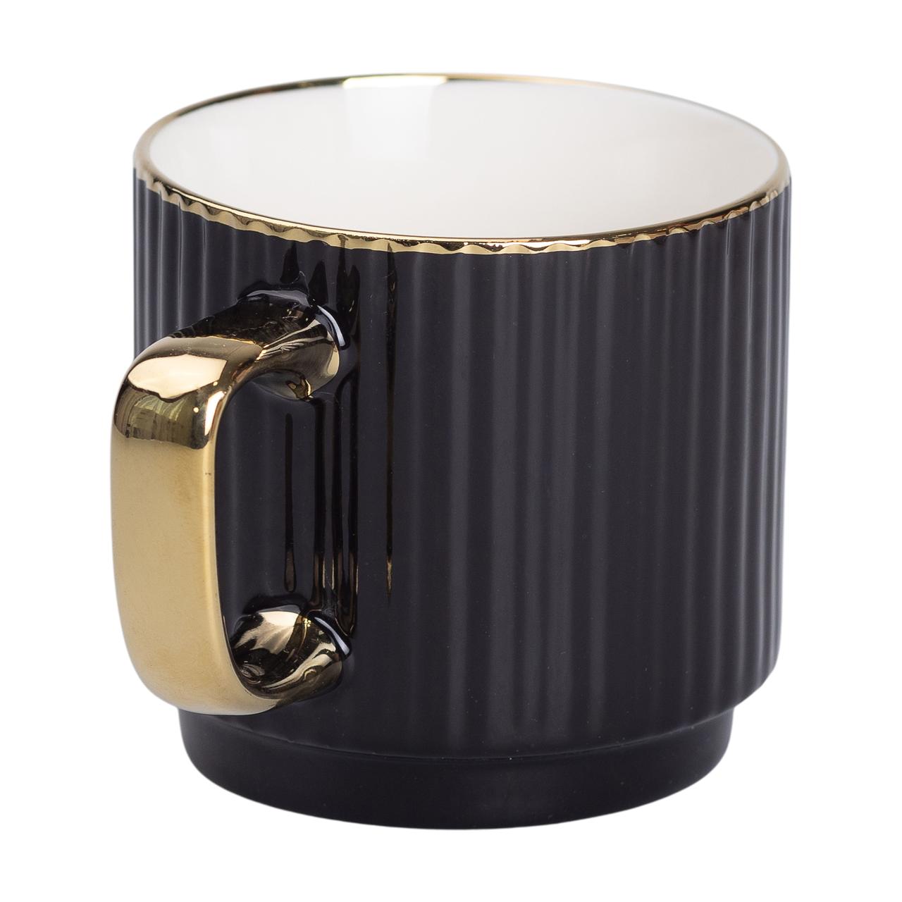 Чашка порцелянова із золотим обідком та золотою ручкою 300 (мл) Чорна RX-N231129B - Зображення 2