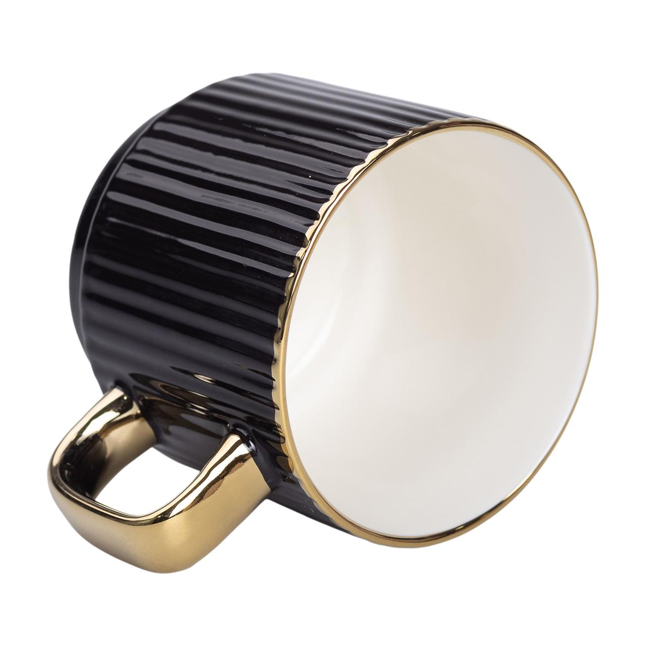 Чашка порцелянова із золотим обідком та золотою ручкою 300 (мл) Чорна RX-N231129B - Зображення 3