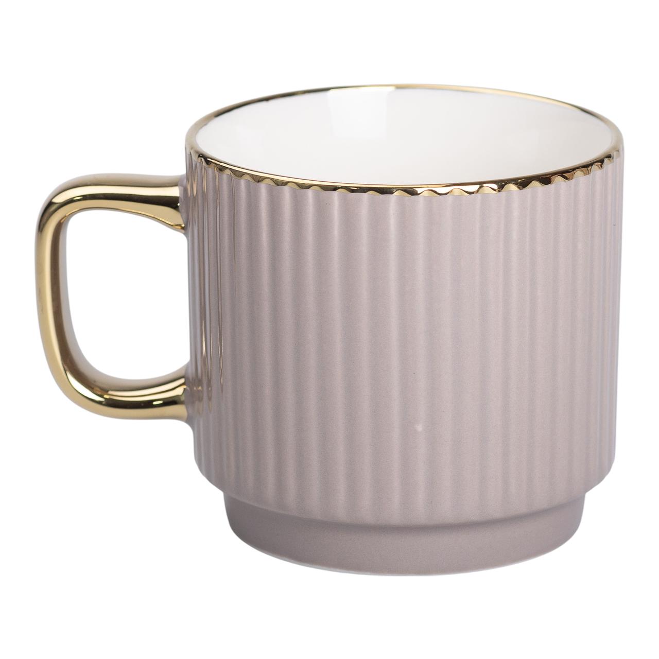 Чашка порцелянова із золотим обідком і золотою ручкою 300 (мл) Кремова RX-N231129CR - Зображення 1