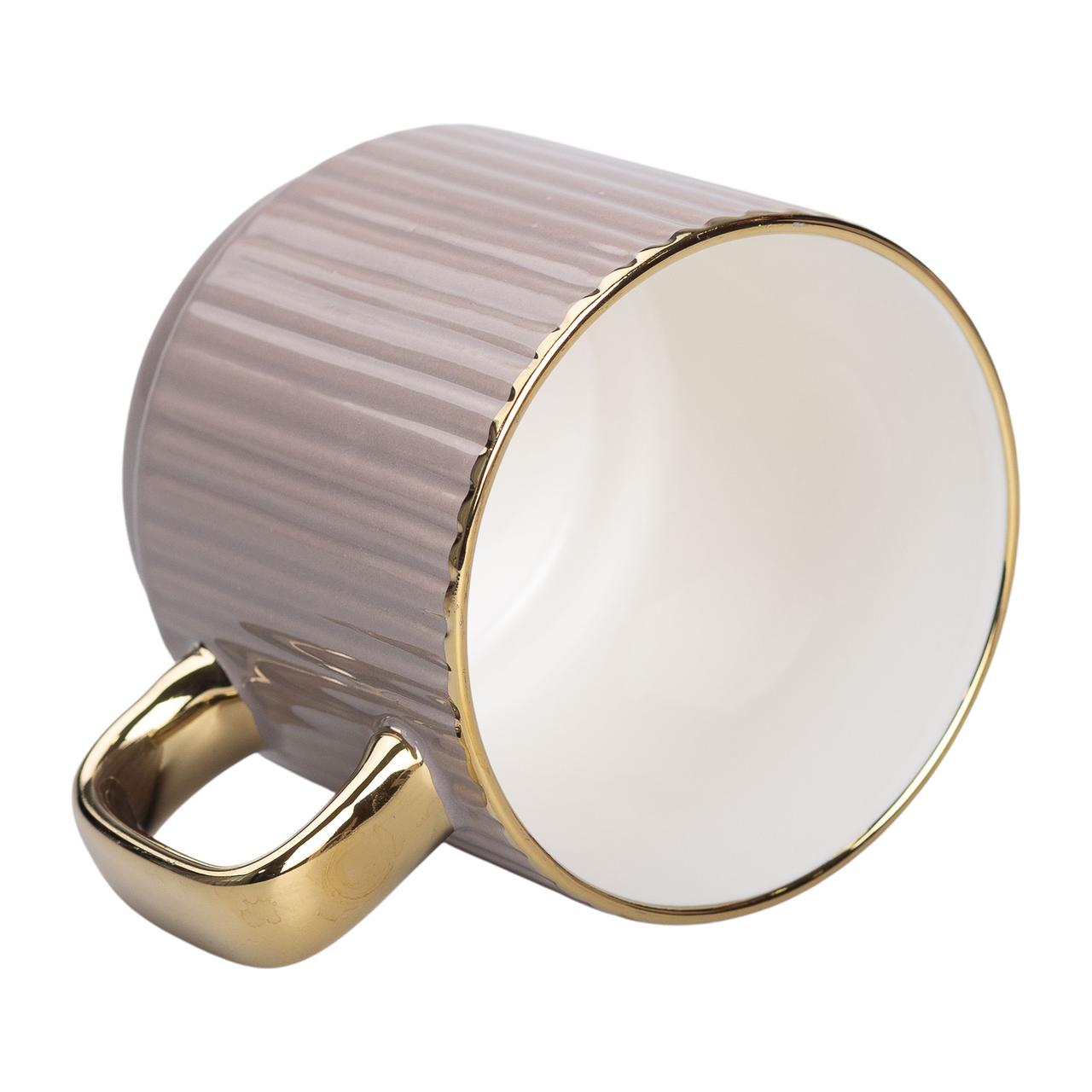 Чашка порцелянова із золотим обідком і золотою ручкою 300 (мл) Кремова RX-N231129CR - Зображення 3