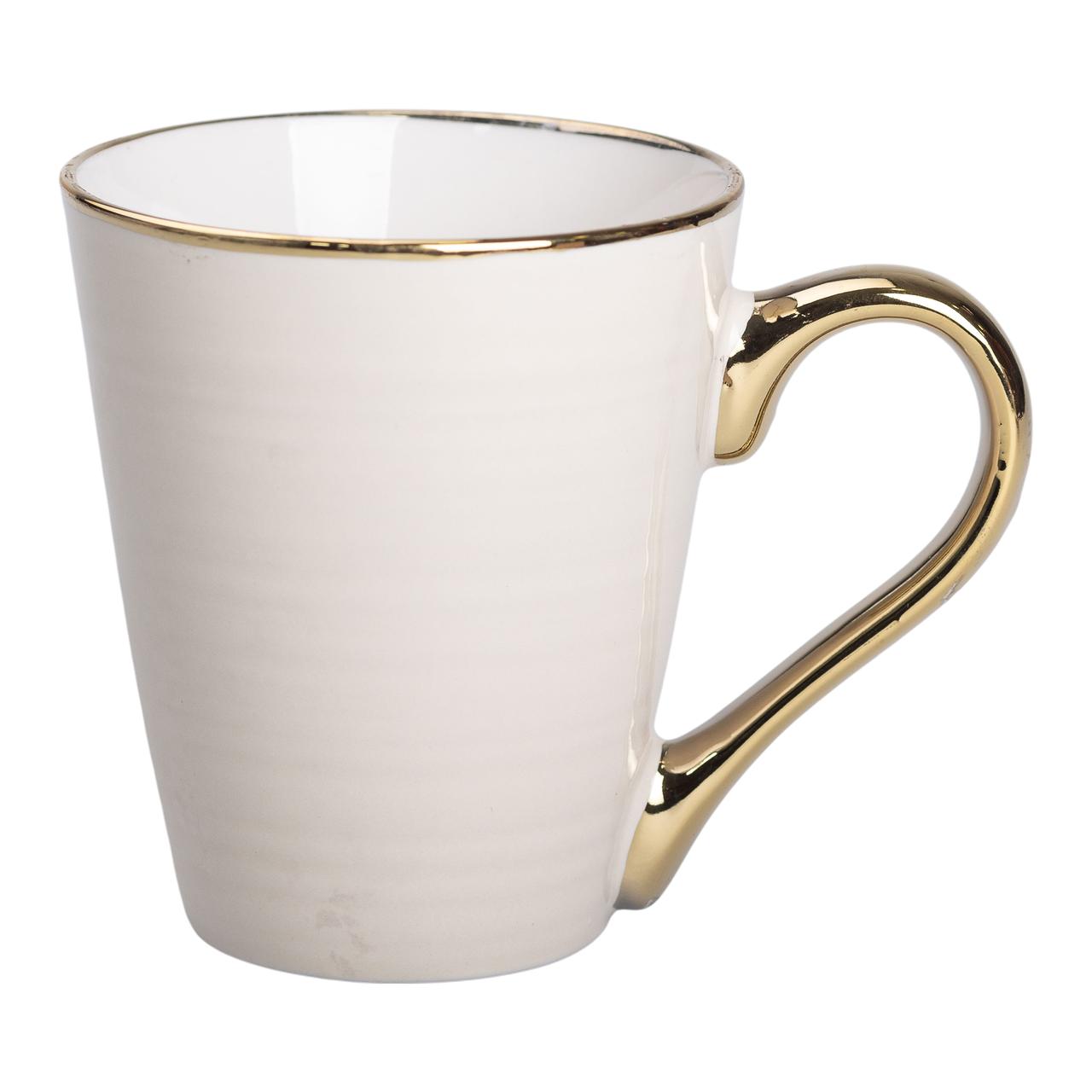 Чашка порцелянова із золотим обідком та позолоченою ручкою 320 (мл) Бежева RX-N240624BE - Зображення 1